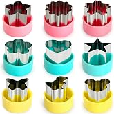 VTUGP Mini Fruit Vegetable Cookie Cutters Shapes Set - 9Pcs 1.5 inch | Stainless Steel, Detachable PP Covers, Safe for Kids, Dishwasher Safe, Can Cut Cheese, Sandwich, Fondant, Dough, Craft Clay