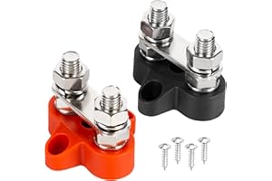 BlueStars 2-Pack 5/16" M8 Dual Bus Bar Max 48V DC250A - Power Distribution Block, Insulated Studs Battery Junction Terminal P