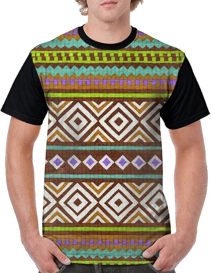 Simple Aztec Ethnic Patterns Fashion Round Neck Short