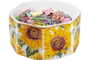 LEAZUL Ceramic Paper Clip Holder Gold Line Paper Clip Dispenser Organizer for Desk Cute Floral Flower Pattern Office Binder Clip Holder Bobby Pin and Hair Clip Holder Gift for Office Sunflowers