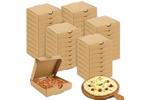 RHBLME 50 PACK Mini Pizza Boxes, 3.5 x 3.5 x 0.8 Inch Small Pizza Boxes Lock Corner Clay Coated Thin Pizza Box, Reusable Pizza Box for Mini Pizza Cookies Cake Party Favors Weddings