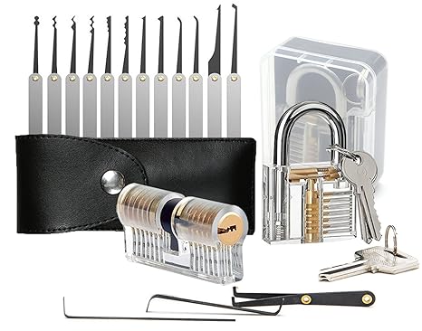 Geepro Professionelles Set Lockpicking / Nachschließen 15-teiliges Pick Set / Dietriche Set mit 2 Transparentem Trainingsschl