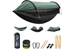 Travel Bird Camping Hammock Tent with Mosquito Net and Sunshade, Extra Large for 2 Person, Lightweight Hanging Hammocks Tree Straps, Bivvy Ground Tent for Outside, Hiking, and Travel