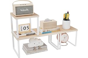 Aothia Wood Desktop Shelf for Top of Desk - 2-Tier Adjustable Bookshelf Organizer, Freestanding Stackable Shelves for Office, Home, Kitchen Counter (Oak)