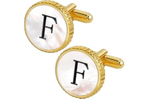 TAIGRAMA Golden Silver Cuff Links Mens, Mother Of Pearl Cufflinks for Men Initial Personalized Cufflinks 26 Alphabet Golden Silver Cuff Links for Anniversary Business Wedding