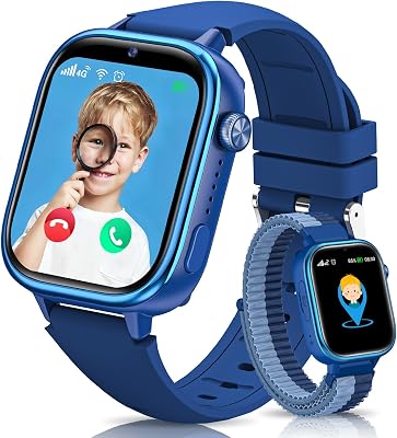 Smartwatch Kinder mit GPS und Telefon, Kinder Smartwatch mit GPS Schulmodus, Kids Smart Watch mit Voice Chat SMS, lP68 Wasserdicht Schrittzähler Wecker SOS (Blau)