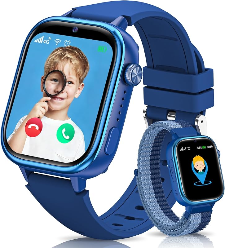 Smartwatch Kinder mit GPS und Telefon, Kinder Smartwatch mit GPS Schulmodus, Kids Smart Watch mit Voice Chat SMS, lP68 Wasserdicht Schrittzähler Wecker SOS (Blau) — Foto 1 von 7