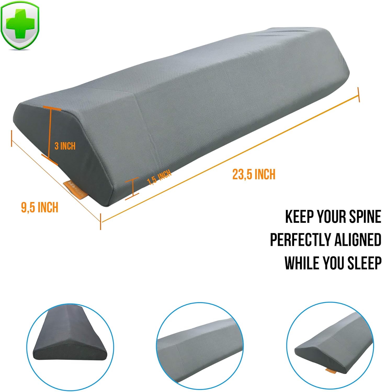 Cooling Gel Lumbar Pillow for Sleeping Memory Foam Thickest 3” Lower Back Pain Relief Support Cushion in Bed Waist Support Cushion Pregnant Woman Hip Knee Spine Alignment Sciatic Relief | Grey Mesh: Home & Kitchen