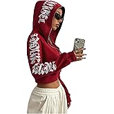 GORGLITTER Women's Y2k Graphic Zip Up Hoodie Goth Cropped Long Sleeve Punk Sweatshirt Hoodies Streetwear