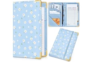 LEMMEKO Server Book, Leather Server Books for Waitress, Cute Servers Book with Zipper Pocket & Pen Holder, Serving Books Fits Servers Apron, Blue