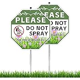 2 Pack 10" x 28" Do Not Spray Signs with Stake, Aluminum Garden Metal Signs for Outdoor Lawn, Bilingual Plant Sign in English and Spanish