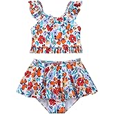 SAEABY Girls 2 Piece Tankini Swimsuit Bathing Suit Adjustable Straps Ruffled Floral Summer Girls' Swimwear for 3-8 Years