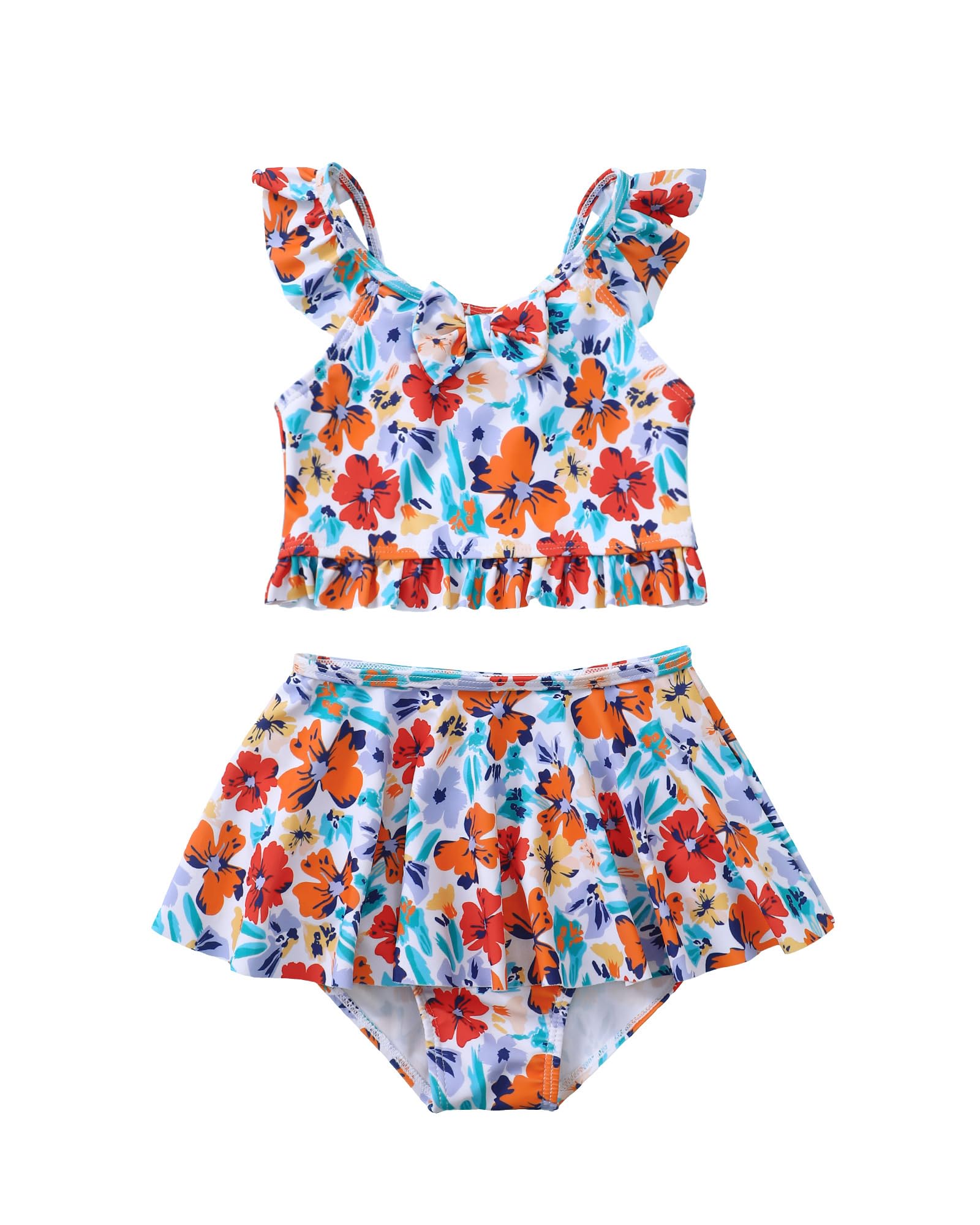 Photo 1 of Saeaby Little Girls Two Piece Tankini Bathing Suit Swimsuit for Girl Ruffled Adjustable Straps Girls' Swimwear Blue Bikini Sets with Skirt Tankinis Size 6-7