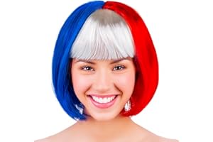 ArtCreativity Patriotic Bob Wig - 1 Piece - Red, White, and Blue 4th of July Accessories - Short Patriotic Wig for Independence Day Outfit for Women - Red, White, and Blue Accessories