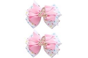 FANCHEER 2Pcs Birthday Hair Bow for Baby Girls 2 3 4 5 6 7 Years Sprinkle Decorations Confetti Ice Cream Party Pink Pigtail Hair Accessories for Four 4th Birthday