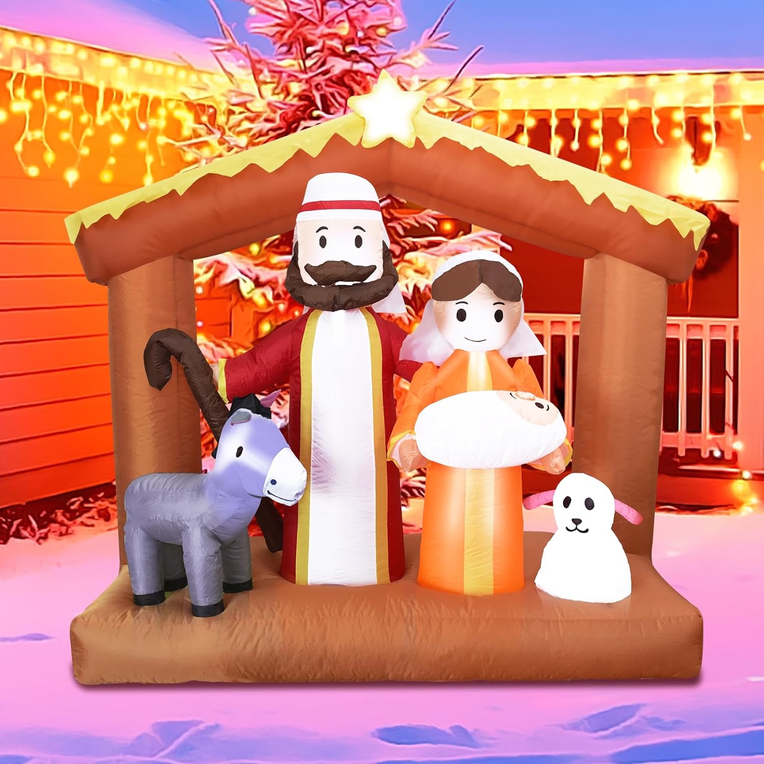 Outdoor Holiday Decorations - DearSun 6FT Huge Christmas Inflatable The Nativity with Build-in LED Lights, Christmas Inflatable Outdoor Indoor Decorations Large Party Yard Decoration (The Nativity)