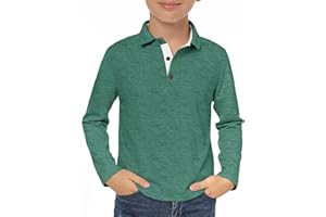 Haloumoning Boys Long Sleeve Polo Shirt Kids Casual Collared School Uniform Shirts 5-14 Years