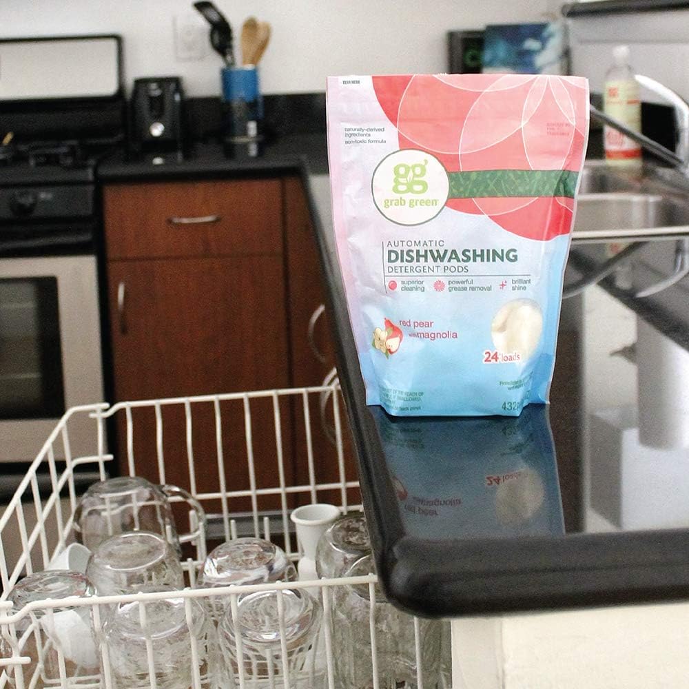 Grab Green Natural Dishwasher Detergent Pods, Free & Clear/Unscented, 60 Count, Fragrance Free, Organic Enzyme-Powered, Plant & Mineral-Based: Health & Personal Care