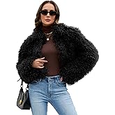 FIOPHY Womens Faux Fur Cropped Coats Fuzzy Long Sleeve Stand Collar Winter Jacket Open Front Cardigan Top Fluffy Warm Outwear