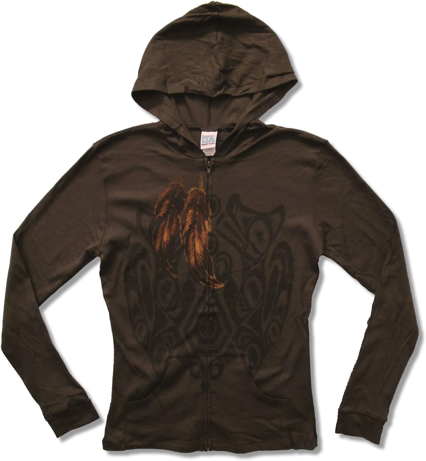 Juniors Twilight New Moon Feathers Brown Zip Hooded T-Shirt (Small/Medium)