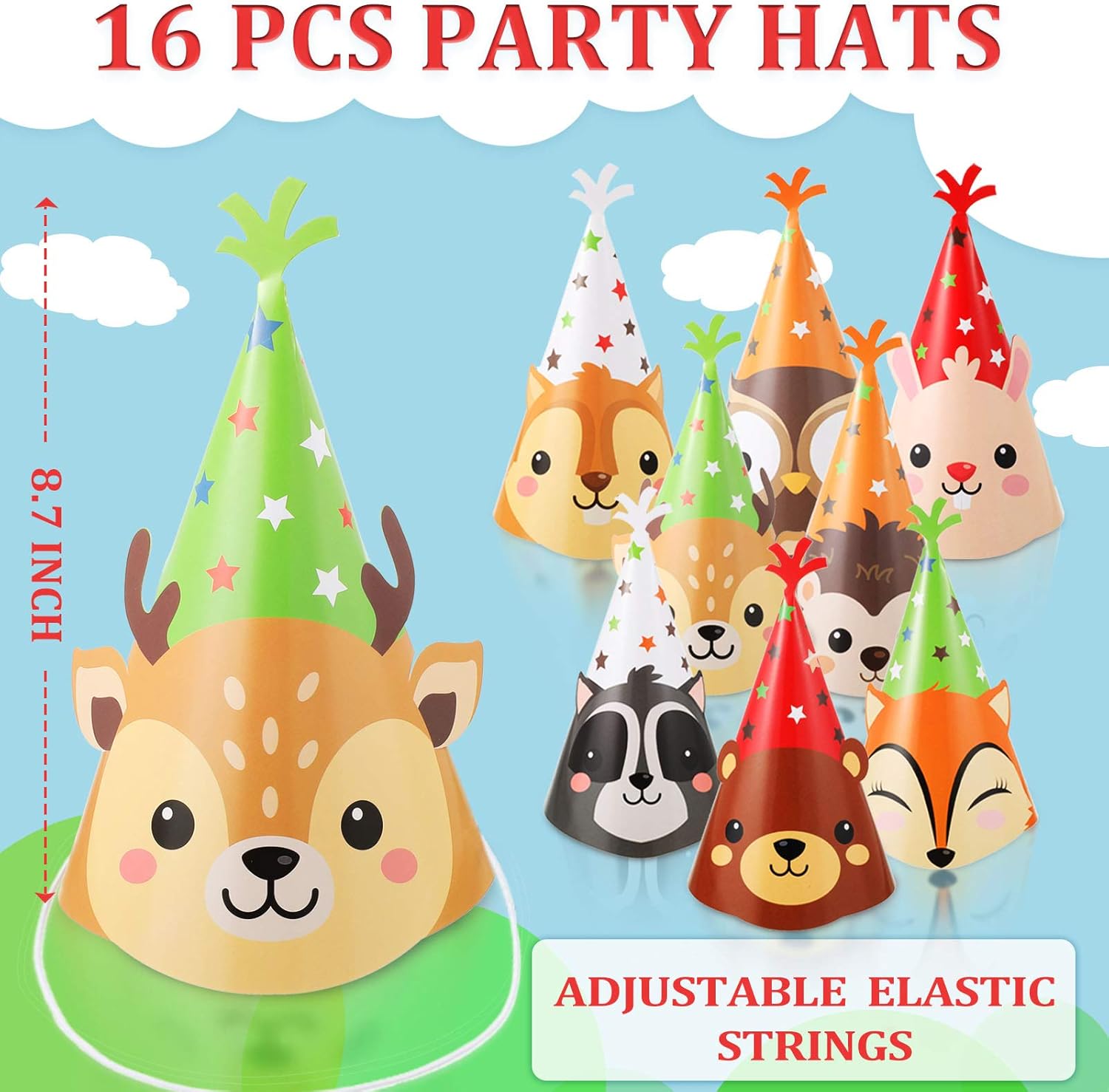 16 Pieces Animal Party Cone Hats Summer DIY Animal Paper Cone Hat Cartoon Birthday Hats Colorful Art Craft Caps for Kids Adults, Animal Party Decoration Game Supplies: Toys & Games