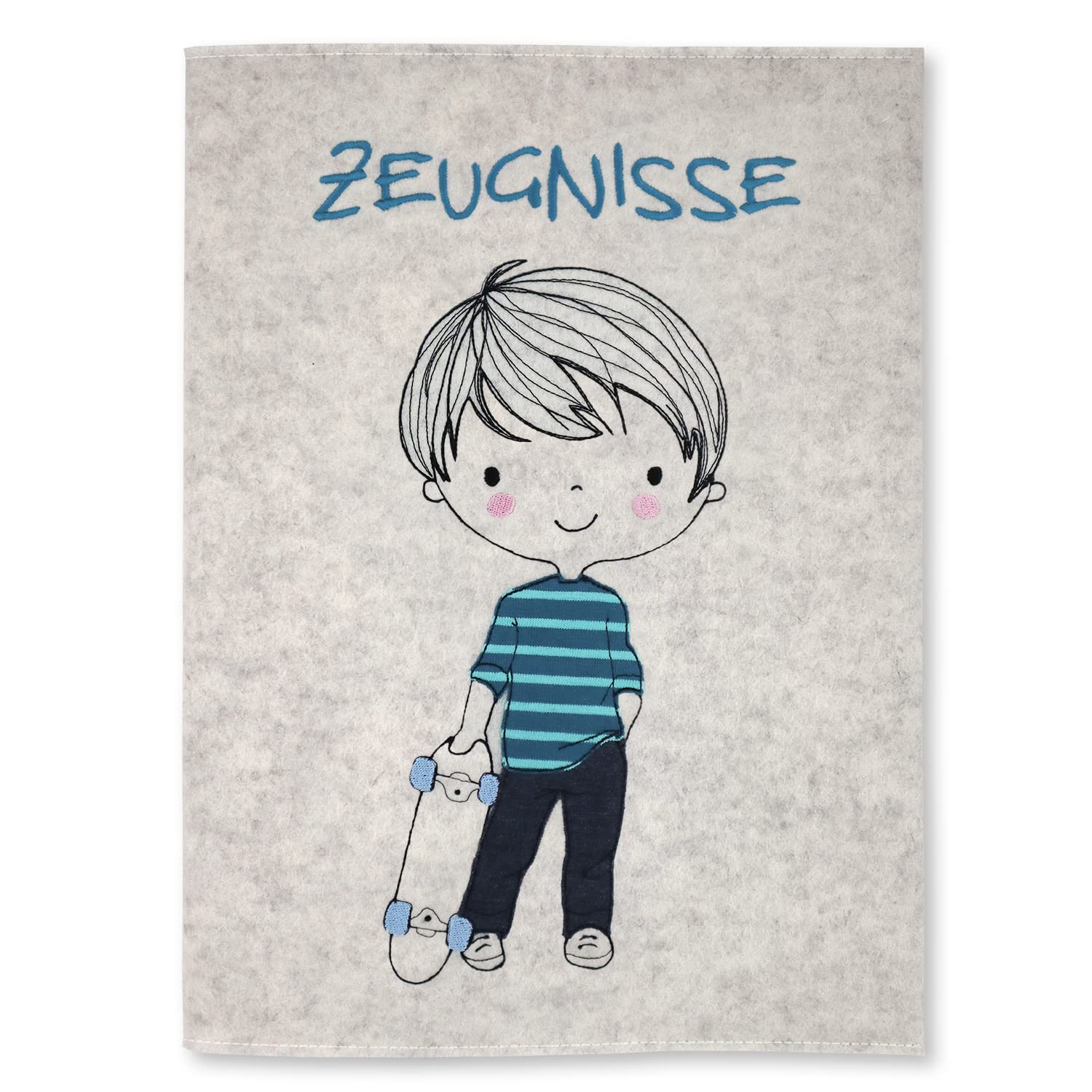 Goldi-Design Certificate Folder with Wool Felt Envelope - Skateboarder - 100% Wool Felt - No Name