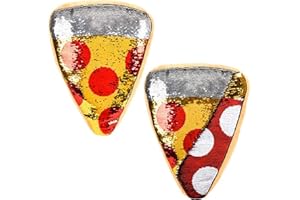 Forest & Twelfth Pizza Slice Throw Pillow, Reversible Sequin, Beautifully Colored Plush Pepperoni Pizza Slice Shaped Cushion