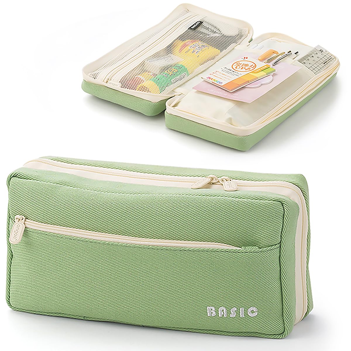 MAMUNU Large Pencil Case with 4 Compartments, Big Capacity Canvas Pencil Bag with Zipper, Pencil Pouch Aesthetic, Pencil Case Bag for Office College School Teen Boys Girls Students (Green) (Green) — image 1