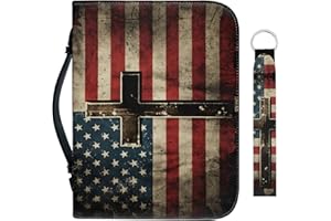 Bengbobar American Flag Bible Covers for Men Women Large Size Bible Case with Independence Day Fourth of July Waterproof Bible Protective with Handle Scripture Bag Keychain Wristlet 2 Pcs Set