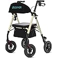 ELENKER All-Terrain Rollator Walker with 10” Non-Pneumatic Wheels, Sponge Padded Seat and Backrest, Fully Adjustment Frame for Seniors, Champagne
