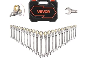 VEVOR Flex-Head Ratcheting Wrench Set, 24-Piece SAE and Metric, 72 Teeth, Cr-V Steel Ratchet Flexible Combination Wrench Set 