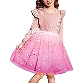 Arshiner Toddler Tutu Dresses Little Girls Velvet Tulle Fall Winter Long Sleeve Ruffle Holiday Party Dress 2-6Y