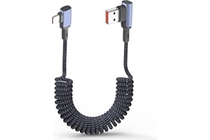 JSADZKJ 90 Degree USB to USB C Coiled Cable,Braided PD 66W Fast Charging Type C Cord,Retractable USB A to USB C Charging Cabl