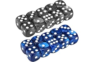 Pearl Pattern D6 Dice Set, 20PCS 16mm Acrylic 6 Sided with 1-6 for Party Games, Black and Blue