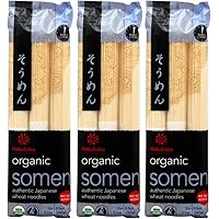 [ 3 Packs ] Hakubaku Organic Somen Japanese Wheat Noodles, No Salt Added, 9.5-Ounce