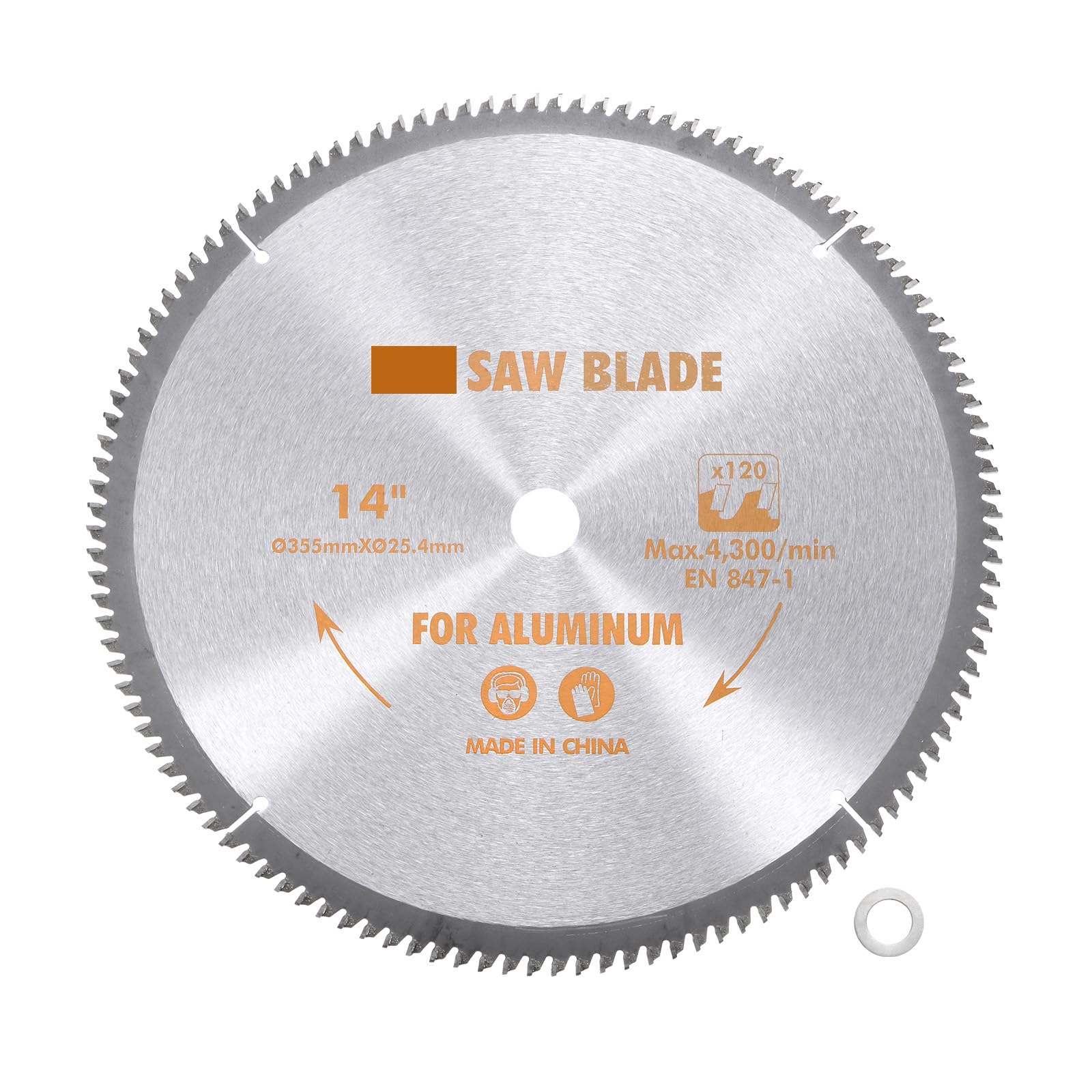 Kozelo Circular Saw Blade - [14-inch x 120 Teeth x 1-inch Arbor] Circular Cutting Blade with 1" to 5/8" Washer Adapter for Soft Metal Steel Woodworking Plastic Use, 0.13-inch Kerf