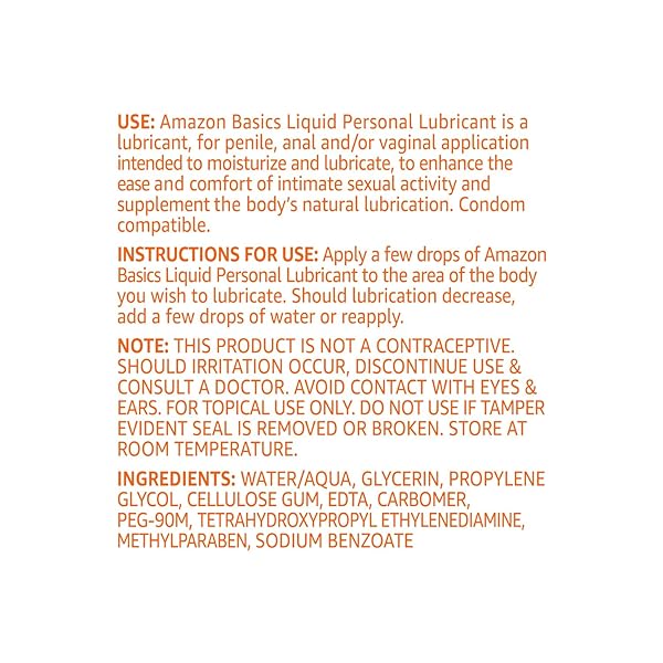 AMAZON BASICS LIQUID WATER BASED LUBE, 5 FLUID OUNCE, NATURAL FEELING PERSONAL LUBRICANT, EASY TO CLEAN, TOY FRIENDLY, CONDOM COMPATIBLE, 1 PACK