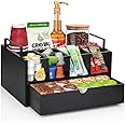 Coffee Bar Organizer for Countertop, Wood Coffee Station Organizer with Drawer, K Cup Organizer Coffee Pods Holder with Handl