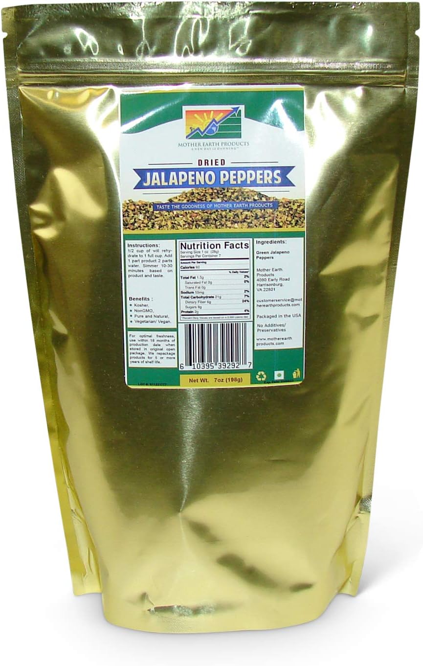 Mother Earth Products Dehydrated Jalapeno Peppers, Quart Mylar, 7 Ounce