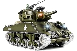 Supdex 1:18 RC Tank for Adult and Kid, 2.4G US M4A3 Sherman Alloy Metal Tracks Model Toys, RC Vehicle Tank That Shoots BBS with Smoke, Lights, Sound, Military Army Toys with 2 Rechargeable Battery