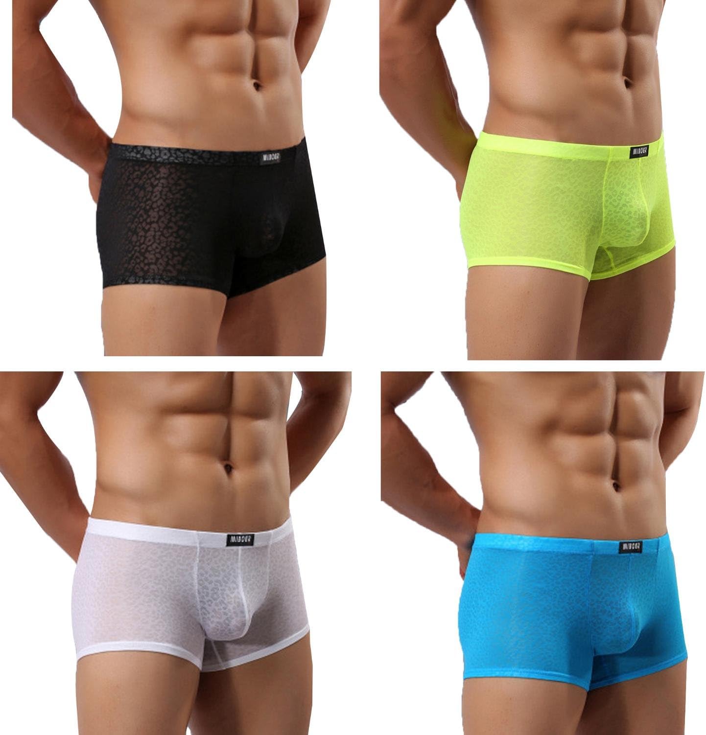 Lace U Convex Underwear Men Comfortable Breathable Fashion Perspective Ice Silk Boxer Shorts Pack of 4