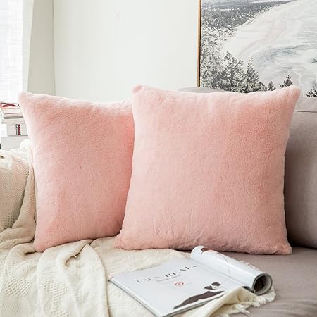 MIULEE 2er Set Sehr weiche Luxus Warn Serie Faux Kaninchenfell Dekokissen Fall Kissenbezug für Sofa Schlafzimmer Auto 18x18 Z