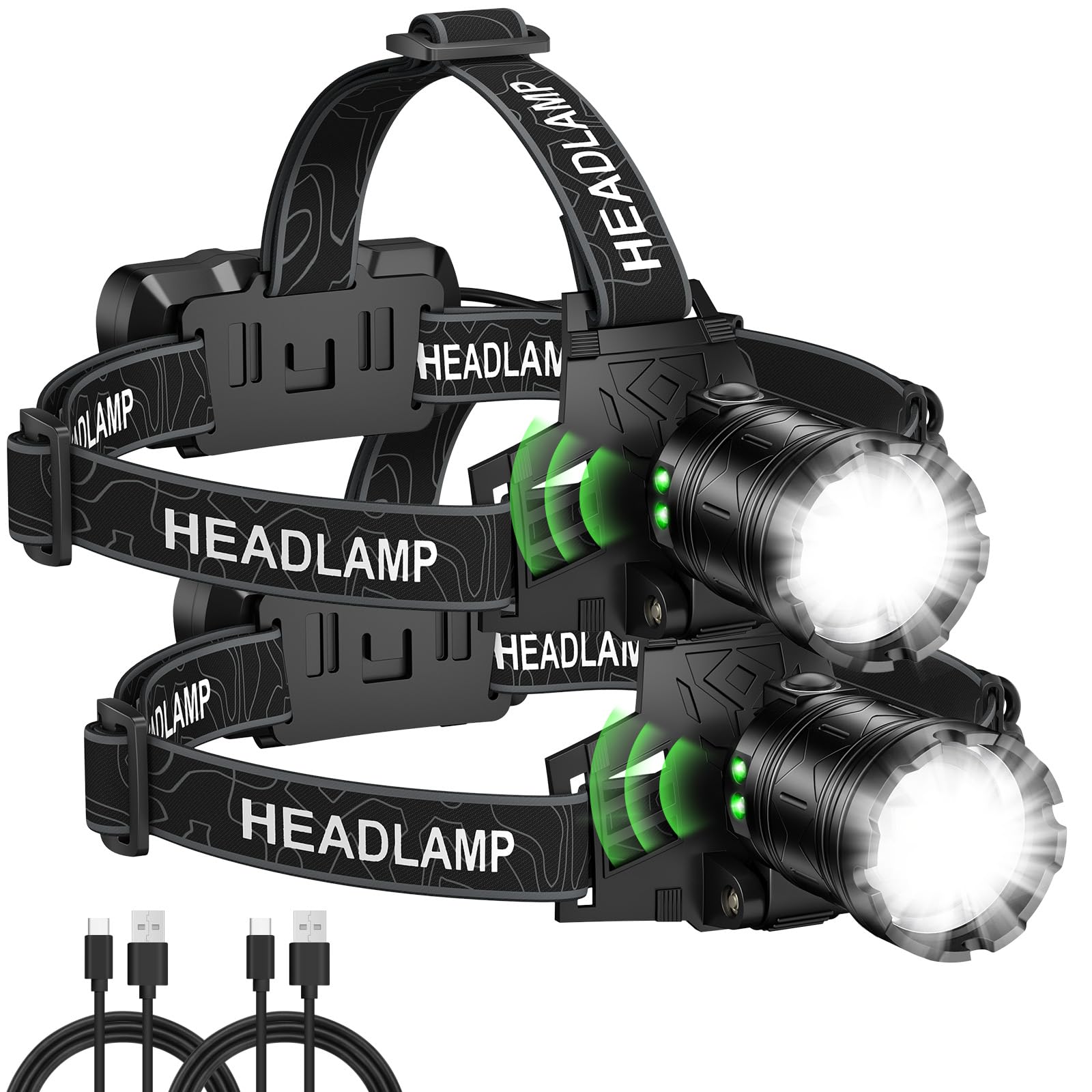 Photo 1 of Kmivo Headlamp Rechargeable 99,000LM Super Bright, 2pack LED Head Lamp with 3 Modes, 90°Adjustable Head Lights for Forehead, IPX6 Waterproof HeadLamps for Camping Hiking