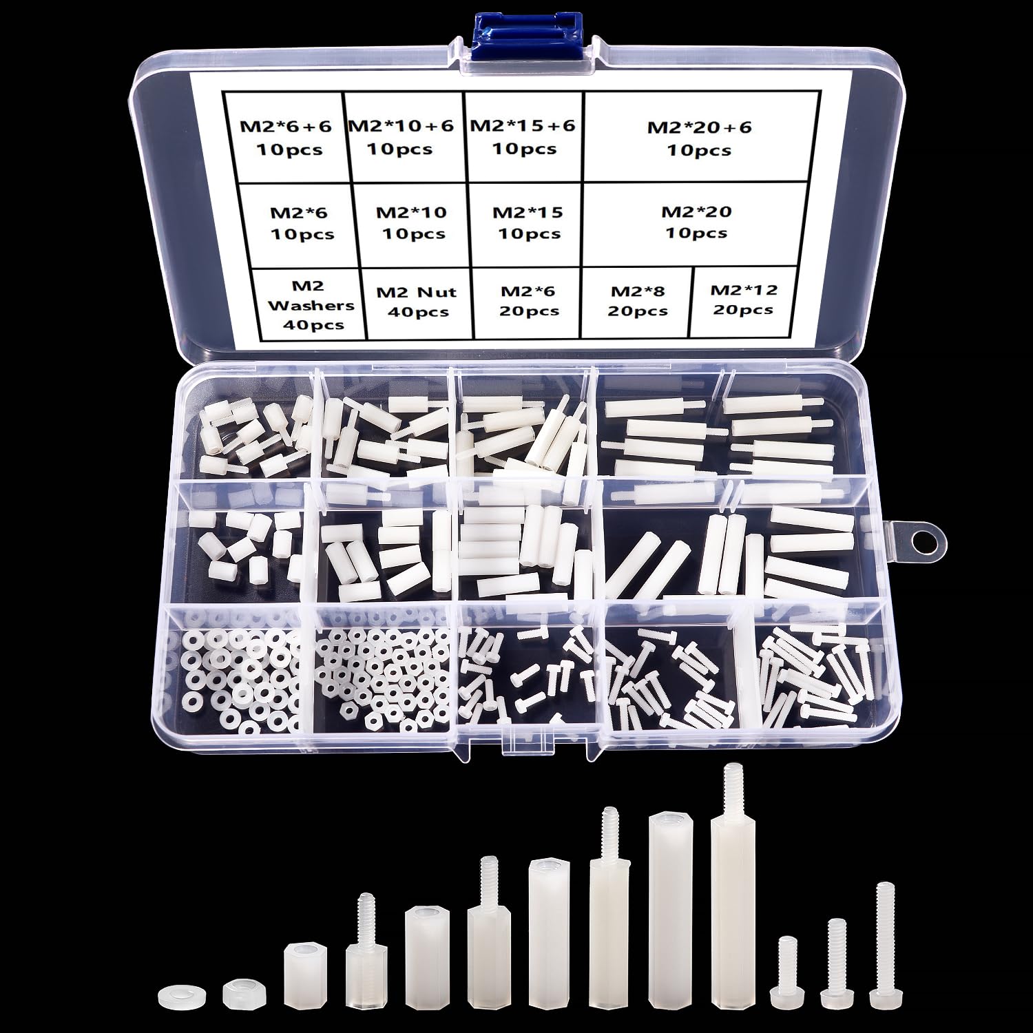 YIXISI 220 PCS M2 Male Female Nylon Hex Spacer Standoff Screw Nut Threaded Pillar Assorted Assortment Kit, for DIY Electrical Circuit Board and Machine Board Assortment Mounting Hardware, White
