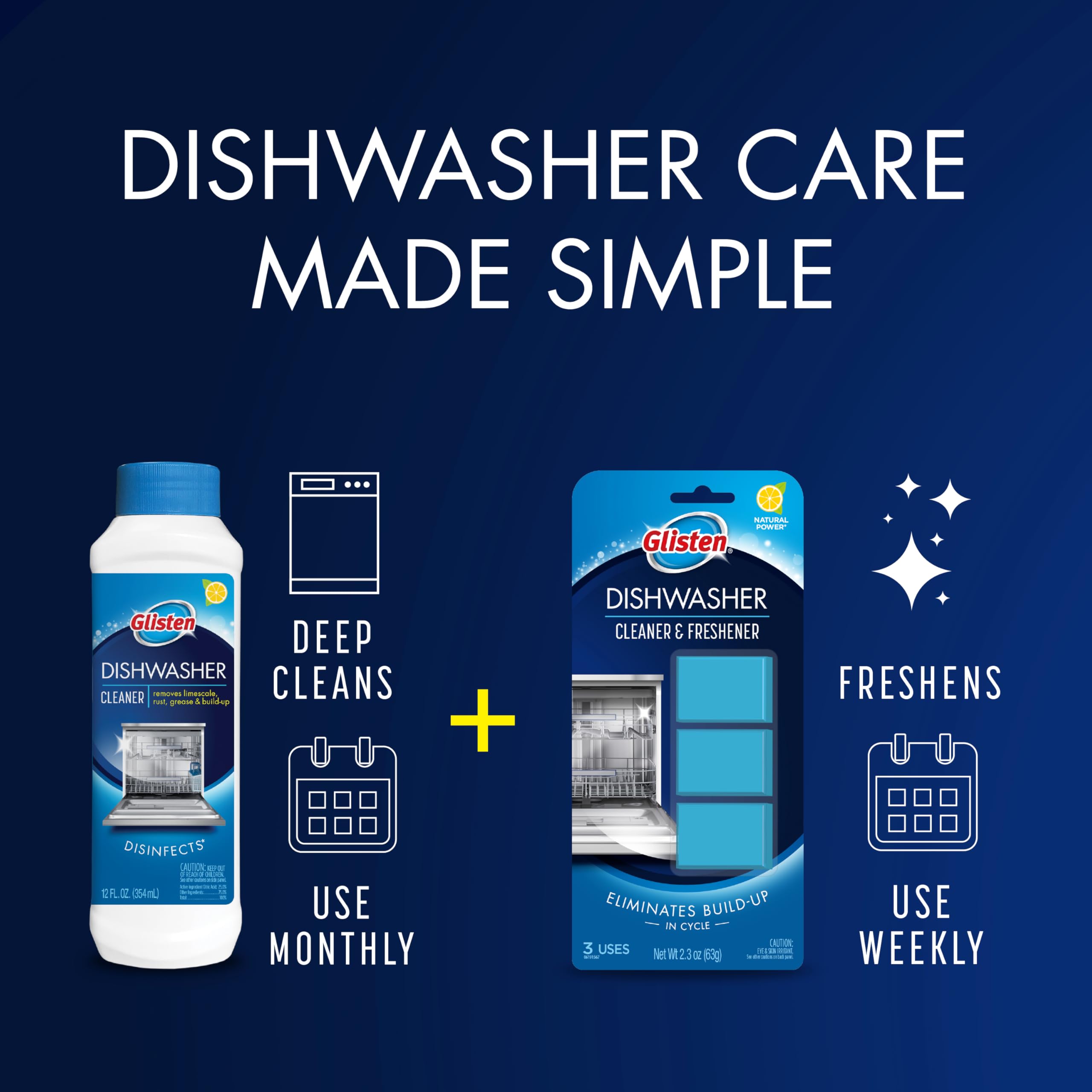Glisten Dishwasher Detergent Booster and Freshener, Helps Eliminate Odors, Spots, and Stains, Lemon Scent, Made in the USA, 28 Ounce Bottle