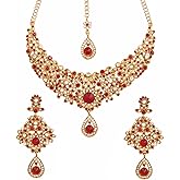 Touchstone Indian Jewelry Sets for Women Bollywood Necklace Earring Wedding high Fashion Victorian Formal Style Jewellery desi Artificial Imitation joyeria Rhinestone in Antique Gold or White Tone.