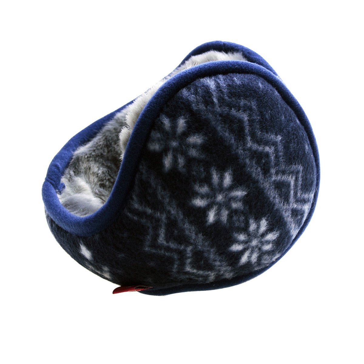 JUSTIME Unisex Foldable Ear Warmers Polar Fleece Winter Accessory Outdoor EarMuffs- Back Worn Stylish Cozy Earmuff-Snowflake Pattern(Navy Blue)