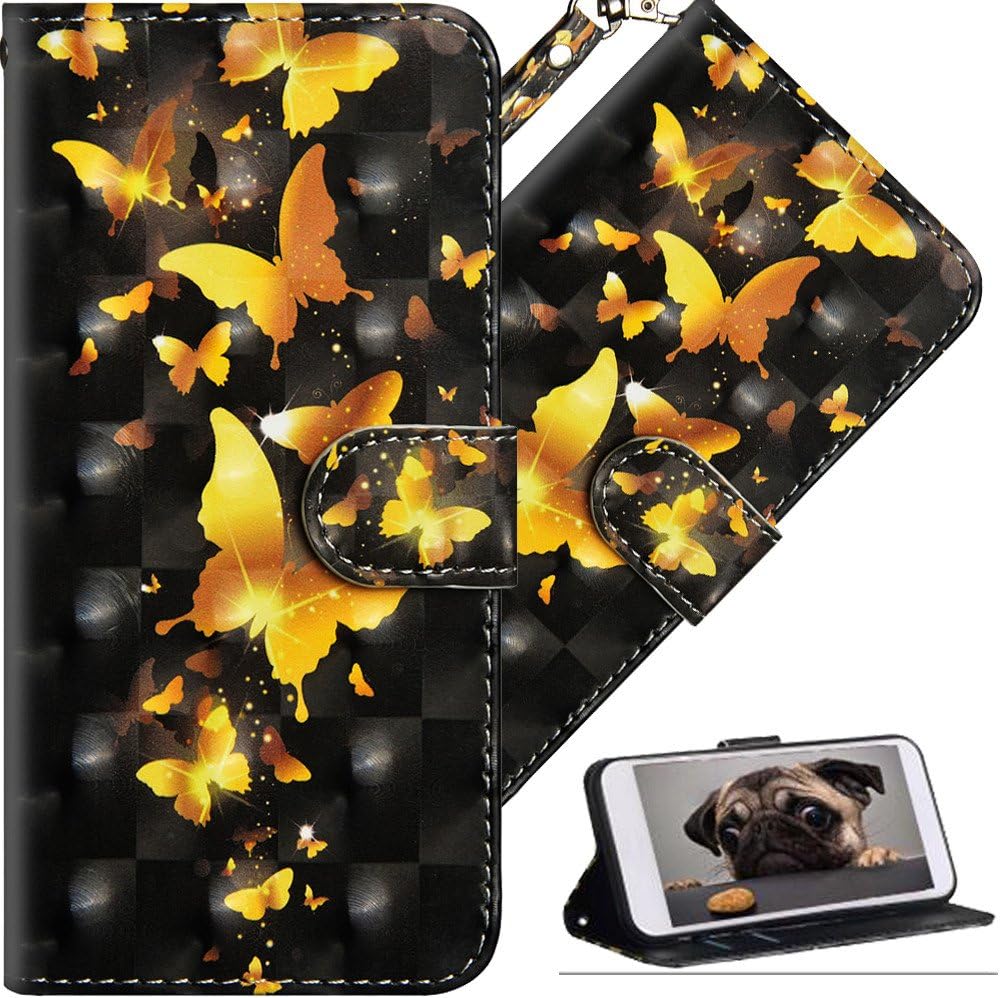 COTDINFOR Nokia 7 Plus Cover 3D Effect Painted Premium PU Leather Wallet Case With Magnetic Clasp Shockproof Card Holder for Nokia 7 Plus Golden Butterflies YX.