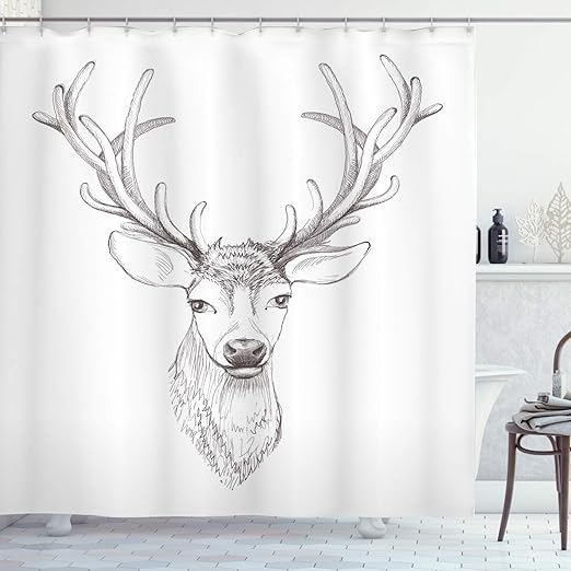Amazon Com Ambesonne Antlers Shower Curtain Sketch Of Deer Head