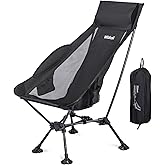 WildCall Lightweight Folding High Back Camping Chair with Head Support, Compact Beach Chair with Anti-Sinking Large Feet and 
